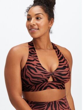 Women's Oasis Twist Medium Impact Sports Bra Zebra Brown Black Women L